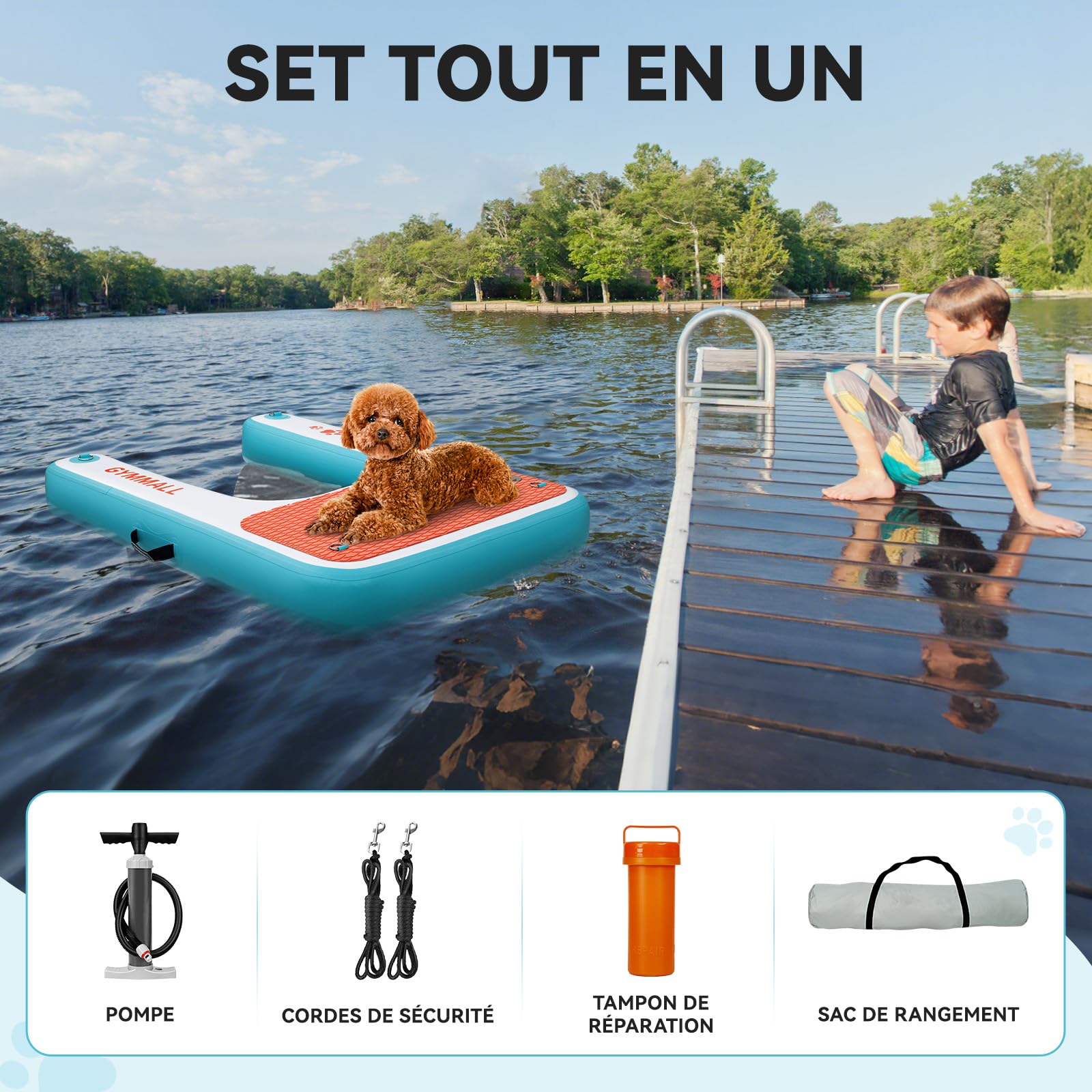Plateforme Flottante pour Chien 120x82cm, Rampe d'eau pour Bateaux, Piscines, Lacs et Mer, Plateforme Antidérapante pour Chiens jusqu'à 100kg, Rampe Flottante pour Chien