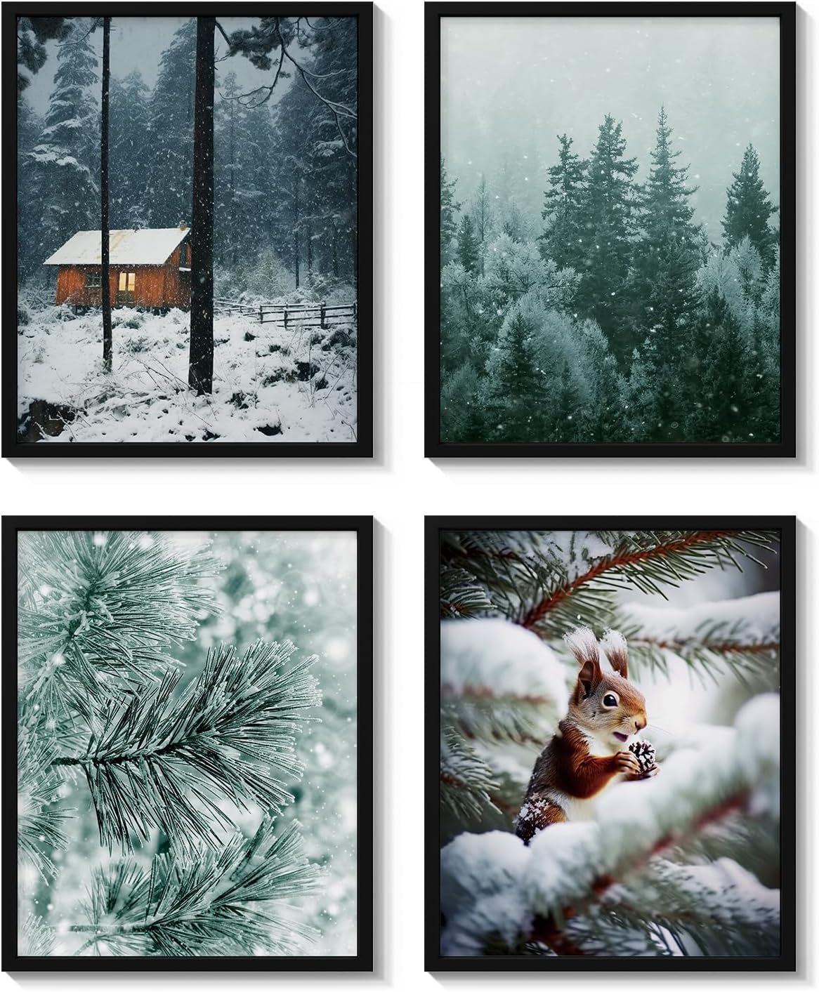 VIYYIEA Christmas Prints Wall Decoe Bedroom Winter Wall Art Prints Gallery Set Merry Christmas Posters Bathroom Xmas Decoration Home Decor Snow Forest Pictures for Aesthetic Room Decor