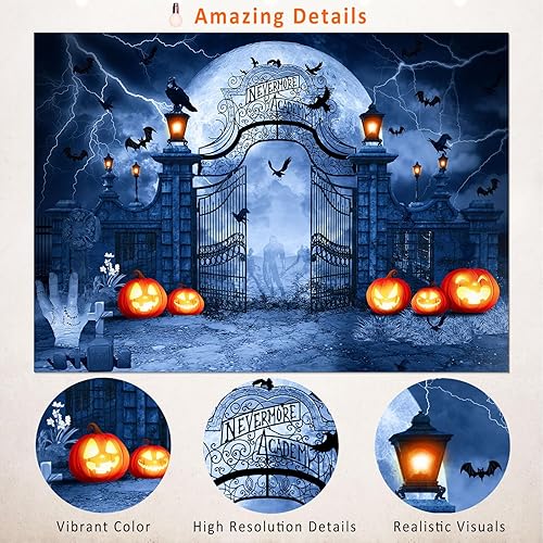 Miniatura 2 de Telón de fondo de Halloween Adams para decoración familiar, telón de fondo de noche de luna de terror, telón de fondo de Halloween, cementerio de
