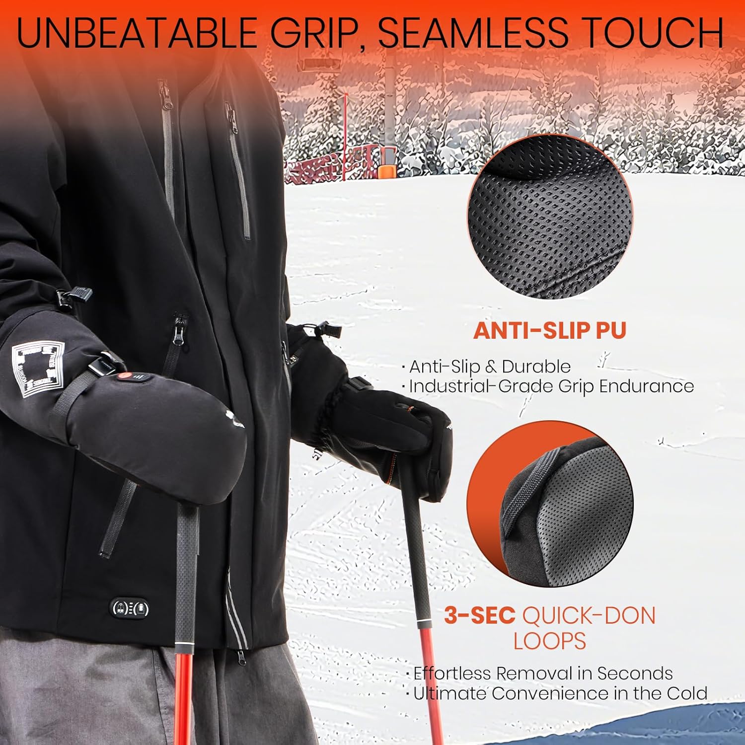 Heated Mittens for Men, 22.2WH Battery 7.4V 3000mAh Rechargeable Heated Ski Gloves for Women, Waterproof Electric Gloves Ideal for Hunting, Motorcycle, Skiing, Work - Image 5