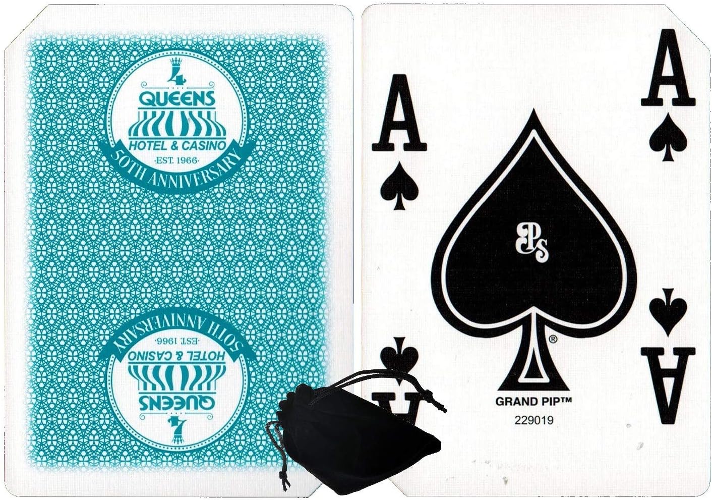 Cyber-Deals Wide Selection of LAS Vegas Downtown/Off-Strip Casino Table-Played Authentic Playing Card Decks with Black Velvet Cloth Pouch Bag (Four Queens (Green))