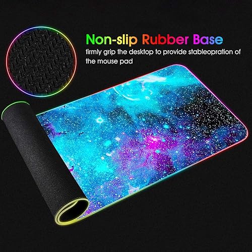 Vista 61 de Alfombrilla de mouse RGB para juegos con posavasos para café, alfombrilla de mouse LED grande XXL, base de goma antideslizante, alfombrilla de mouse