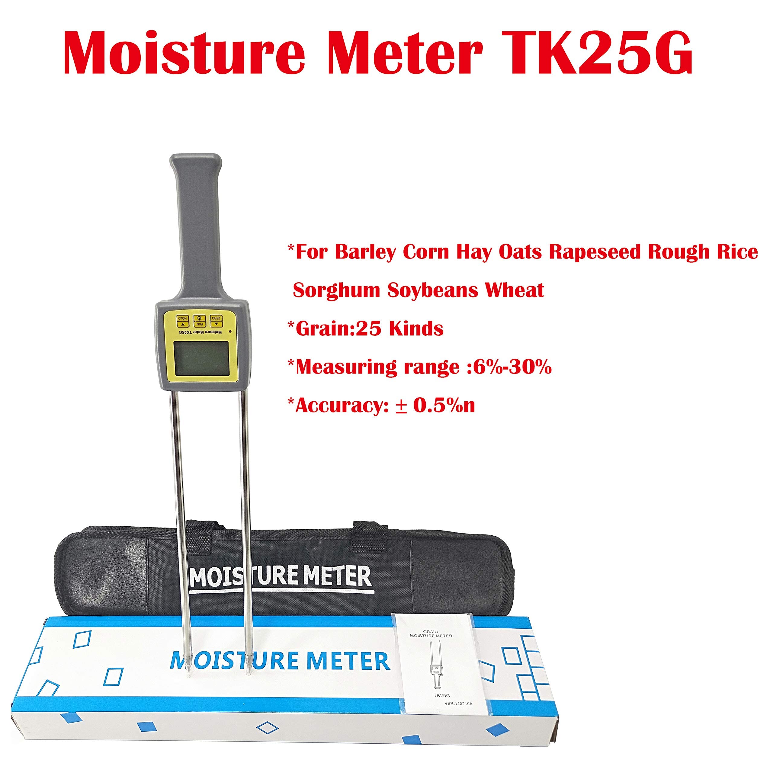 YFYIQI Grains Moisture Meter Tester Mointor Analyzer TK25G for Barley Corn Hay Oats Rapeseed Rough Rice Sorghum Soybeans Wheat