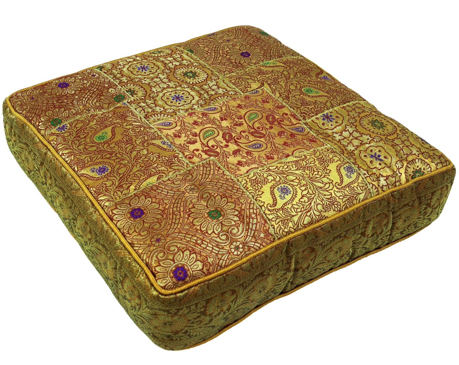 GURU SHOP Orientalisches Patchwork Kissen 40 cm, Sitzkissen, Gold