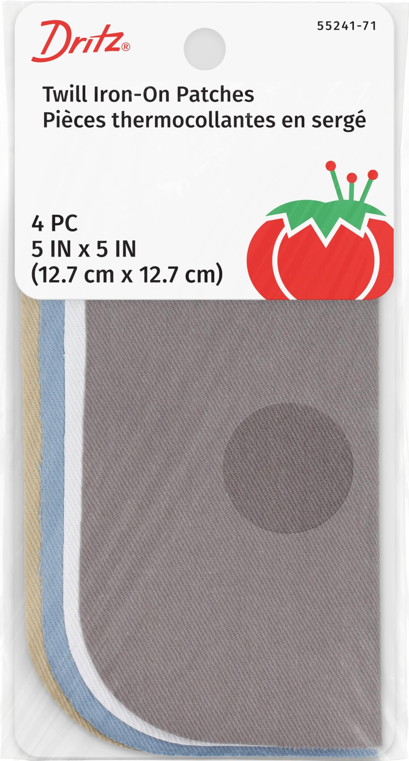 Dritz Twill Iron-On Patches, 5 x 5-Inch, 4 Count, Light Assorted Colors
