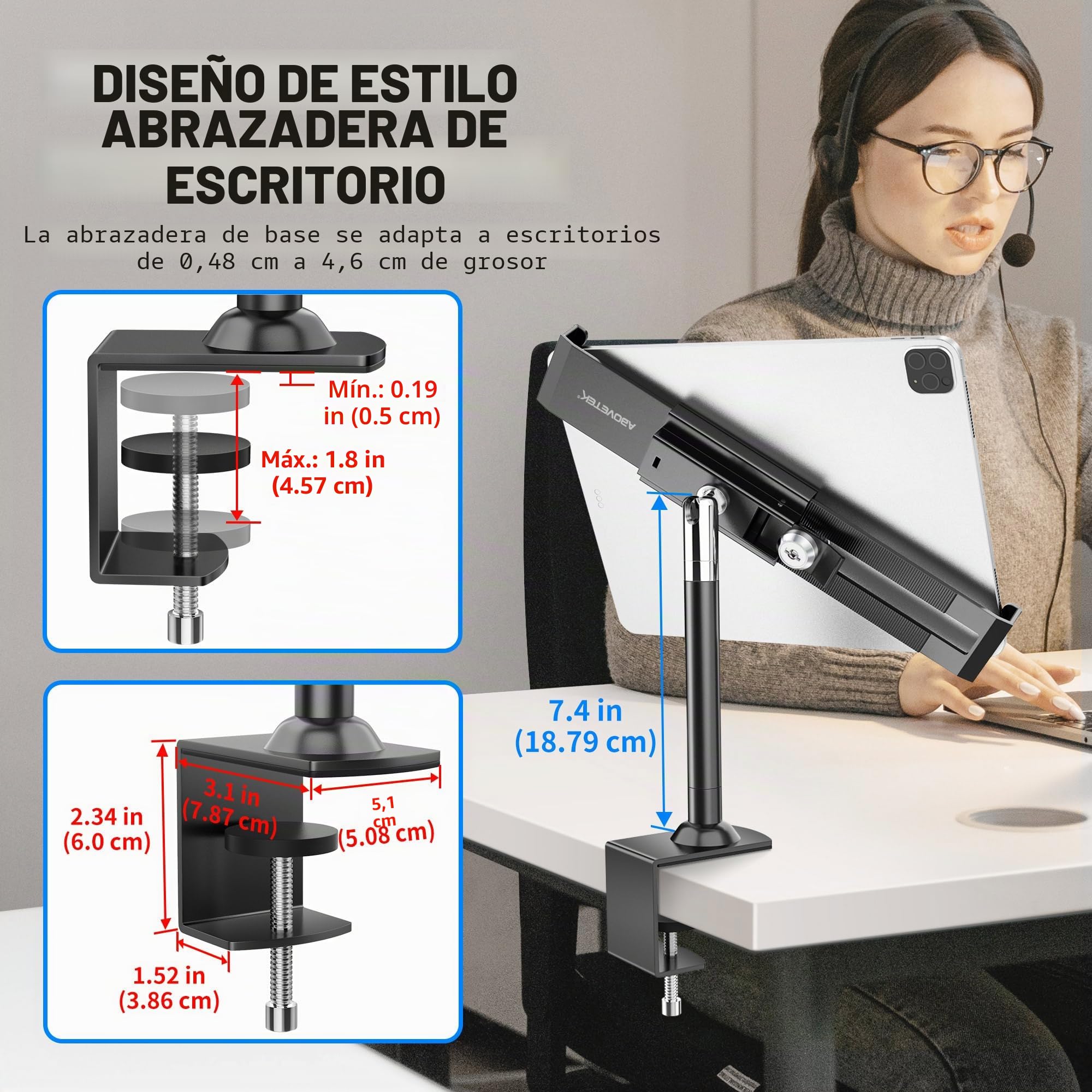 AboveTEK Bloqueo Antirrobo Soporte para Tablet - 360/320 POS Swivel - Bloqueo de Seguridad para Tablet, Soporte de Mesa con Abrazadera para iPad de 7 a 11 Pulgadas Fire Microsoft Galaxy Tab Google