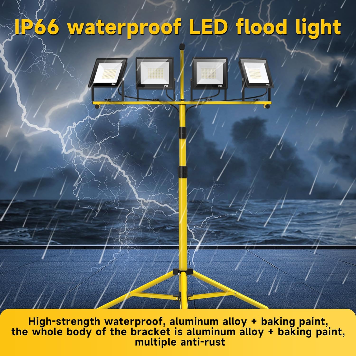 TOPRATED Plug In Led Work Light with Stand,28000 Lumen 110V 4 Adjustable Head Outdoor Flood Lights,Foldable Mechanic Light with 16.5Ft Power Cord,Portable Waterproof Tripod with Lamp for Workbench - Image 4