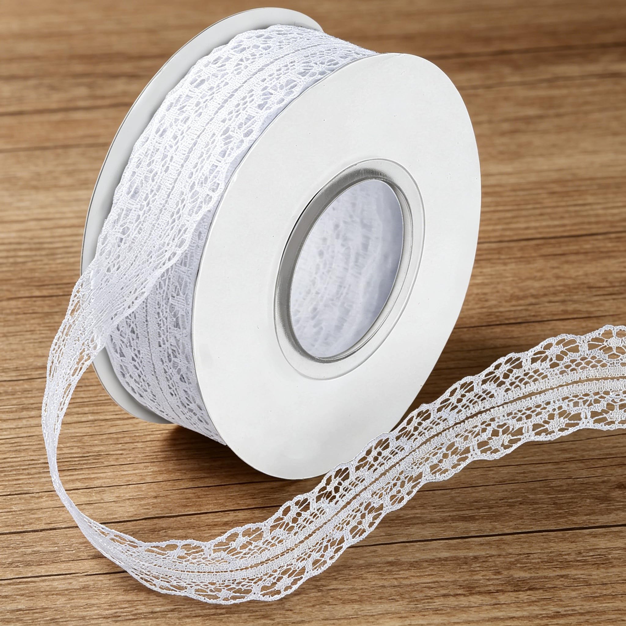 White Lace Ribbon 1.2 Inch 25 Yards Lace Trim Ribbon Floral Laces Ribbons Vintage Laces Fabric Ribbons for Sewing Dressing Gift Wrapping Crafting Hair Bows Flower Bouquet Wedding Decoration