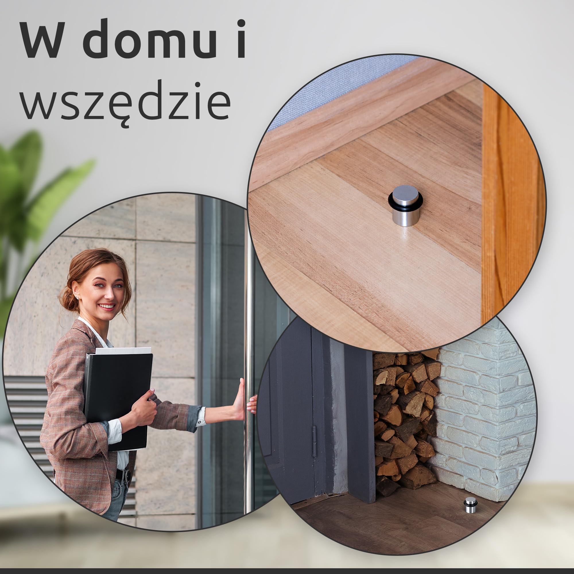 ECENCE Ogranicznik drzwi do przykręcenia stali nierdzewnej 2x Ø20x25mm Odbój do drzwi chrom w zestawie ze śrubami i kołkami