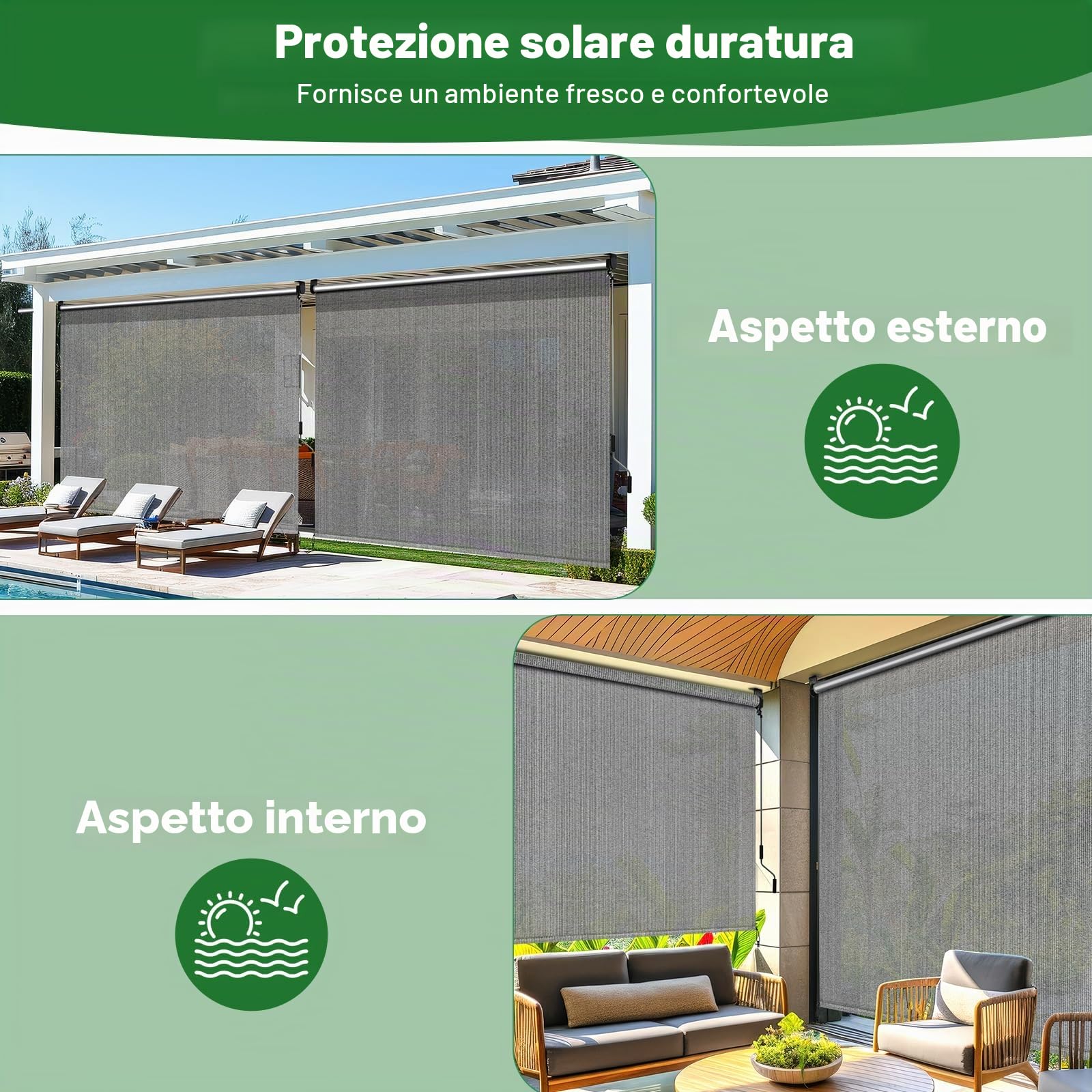 LIFERUN Tenda da sole verticale a rullo, 240x240 cm, Tenda verticale, HDPE