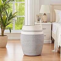 Vista 2 de OIAHOMY Cesta de lavandería tejida de cuerda de algodón grande de 25.6 pulgadas de altura, cesta curva moderna con asas de algodón extendidas