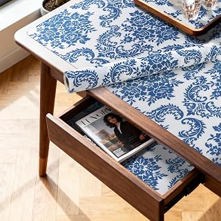 RAY STAR 12" x 10 Ft Shelf Liner for Kitchen Cabinets, Non-Adhesive Cabinet Liner Washable, Drawer Liner for Dresser Non-Slip Bathroom [Blue Damask](5 Rolls)