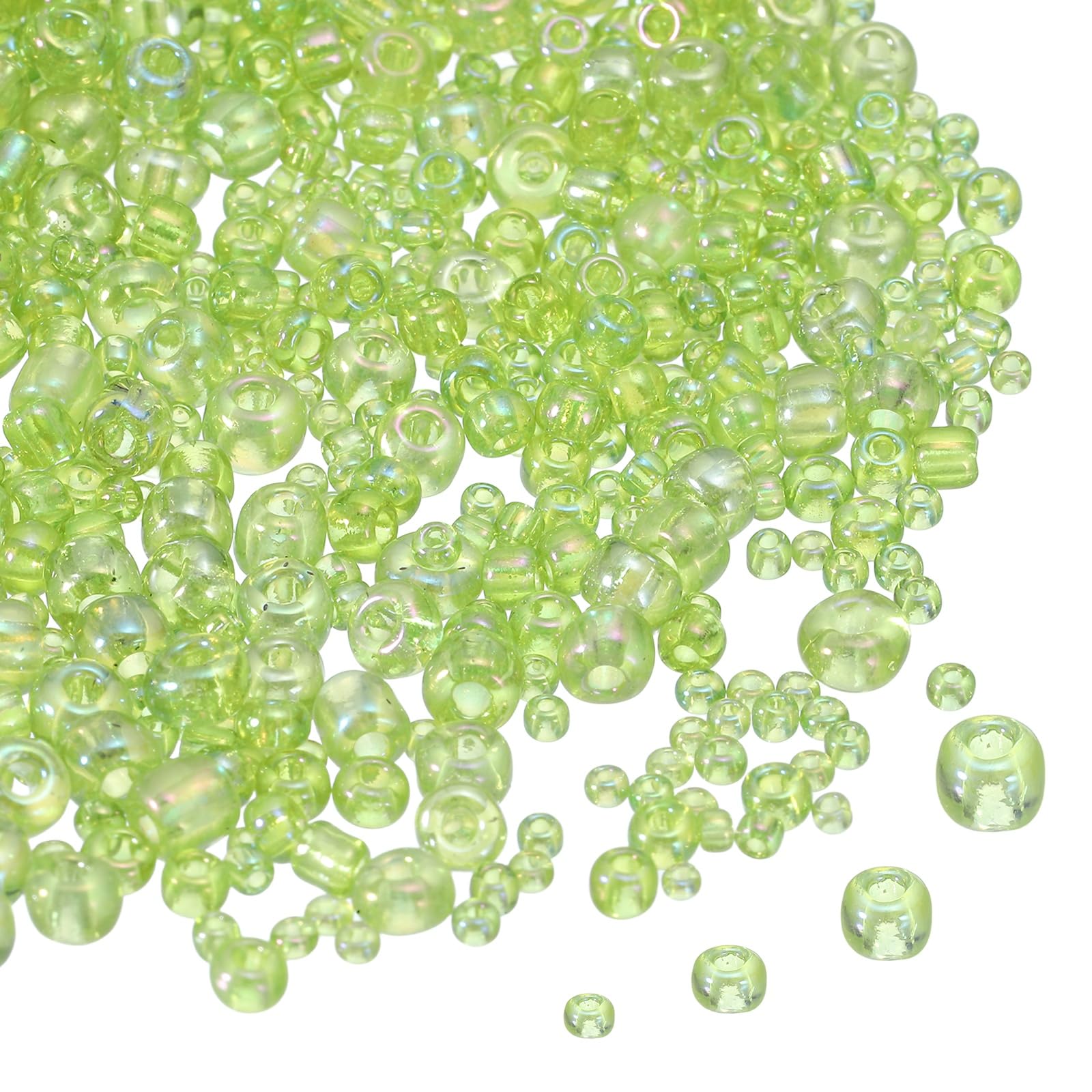 sourcing map 5888pcs Iridescent Glass Seed Beads 1.5/2/3/4mm Acrylic Round Bugle Beads for DIY Jewelry Craft Plants Making Fabric Felt Ornaments, Light Green