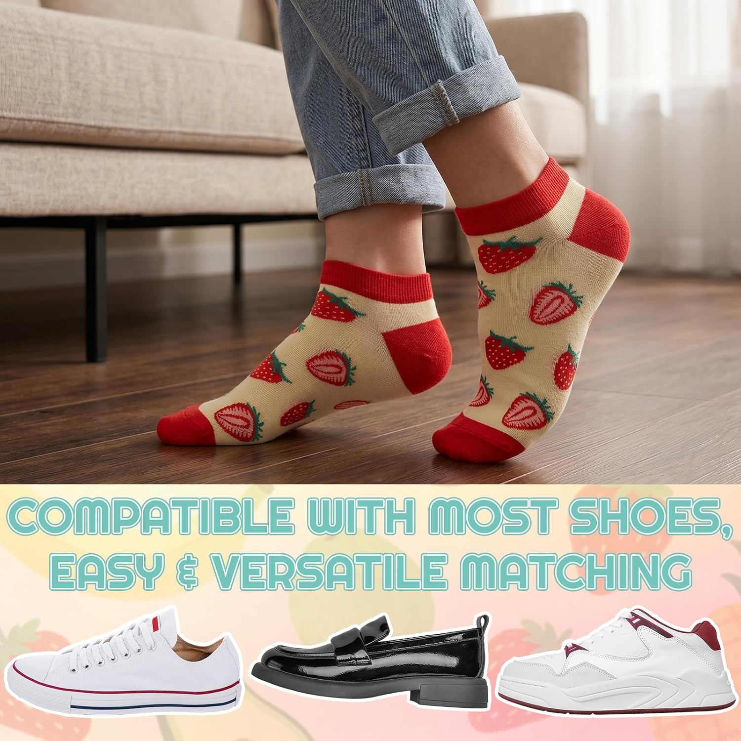 9 Pairs Fruit Ankle Socks, Funny Low Cut Socks Novelty Cotton No Show Sock Gift for Women Teen Girls Fruit Lover