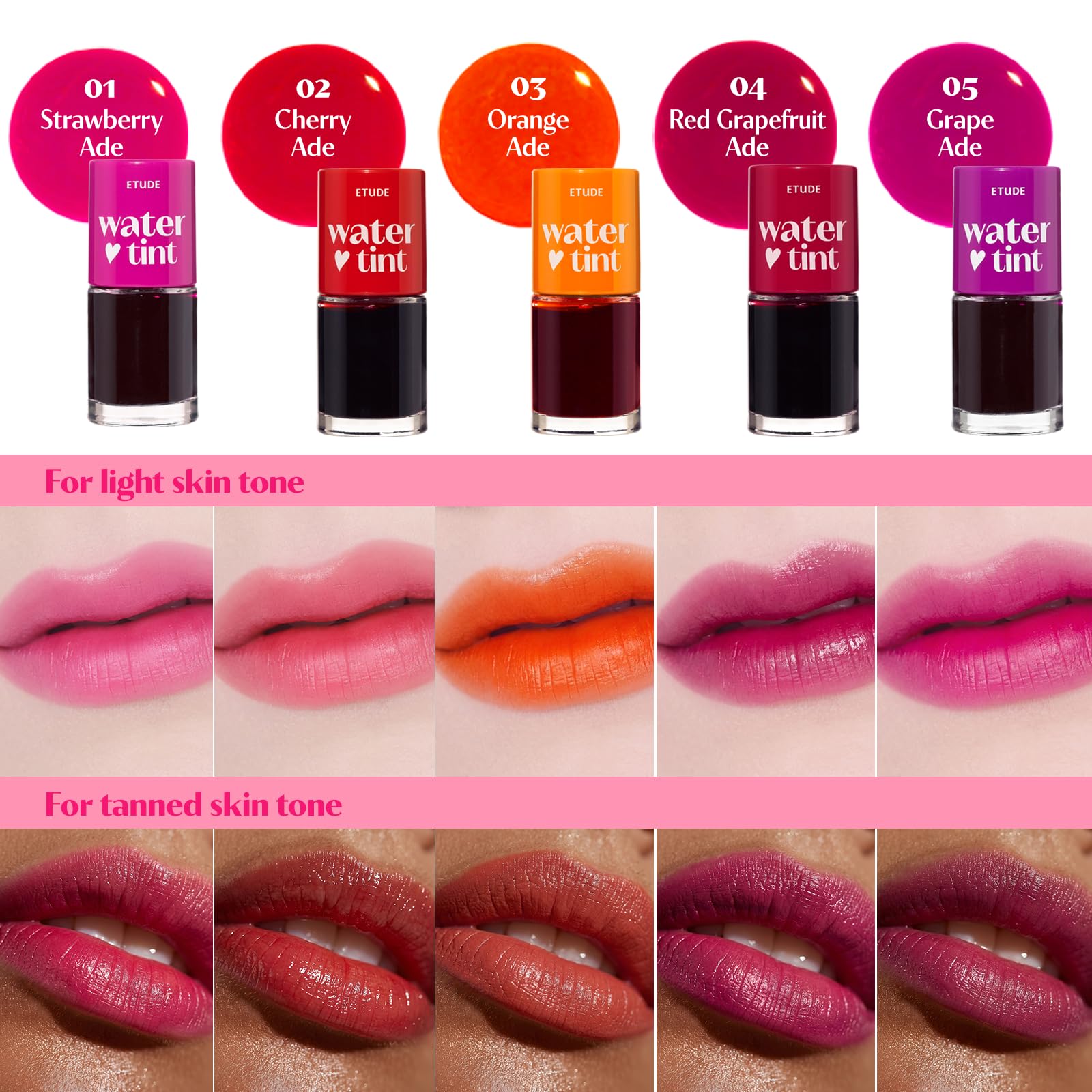 Etude House Dear Darling Water Tint Cherry Ade (21AD) żywa szminka z nawilżającym, nieważkim i nieklejącym wykończeniem, odporna na ścieranie i lekka, K-Beauty