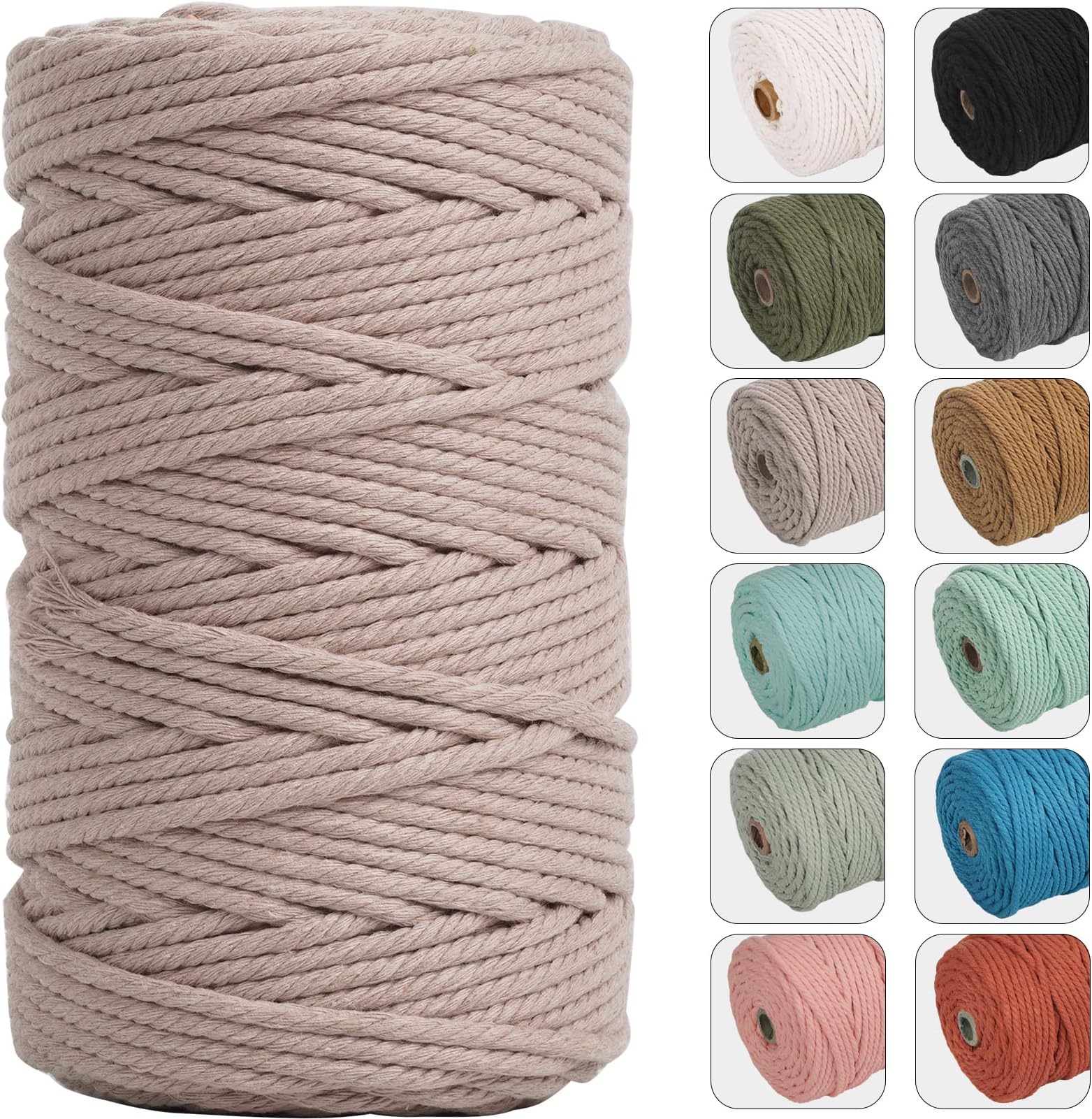 NOANTA 4mm 109yards Macrame Cord Pink Gray Cotton Rope for Wall Hanging, Plant Hangers, Crafts, Knitting