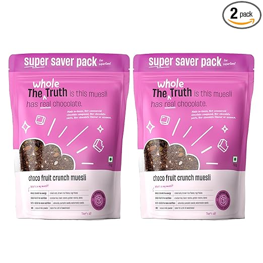 The Whole Truth - SUPERSAVER Breakfast Muesli Combo - Choco Fruit Crunch - 750g - Pack of 2 - Made with Real Chocolate - No artificial flavours - No preservatives
