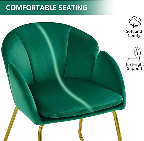 Miniatura 7 de Yaheetech Sillón de terciopelo en forma de flor silla lateral moderna con patas de metal dorado para sala de estar vestidor dormitorio oficina en