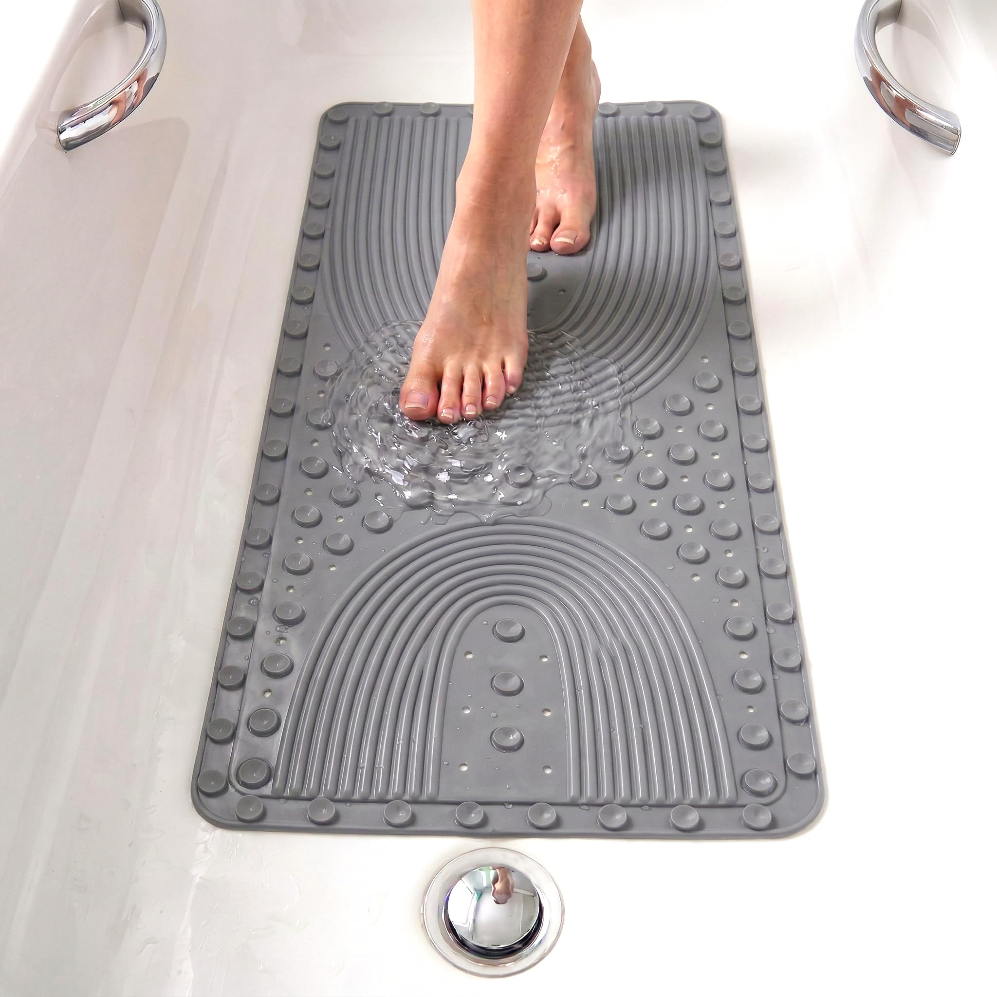 edihome, Alfombra Bañera Antideslizante, 100x40 cm, Alfombrilla Ducha, Burbujas con Ventosa sin BPA, Antibacterial, Resistente al Moho, Lavable a Máquina (Gris Claro, 100 x 40 cm) — view 8