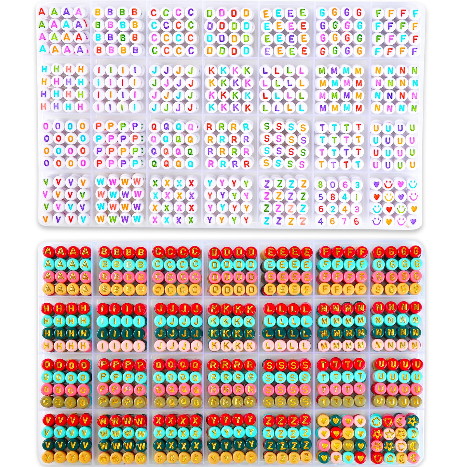 1900+ PCS Letter Beads, 2 Box Set Alphabet Beads for Bracelets, Round Number & Heart Beads, 5m Elastic String Jewelry Making Kit, Ideal Present for Friendship Bracelets (Multicolor)