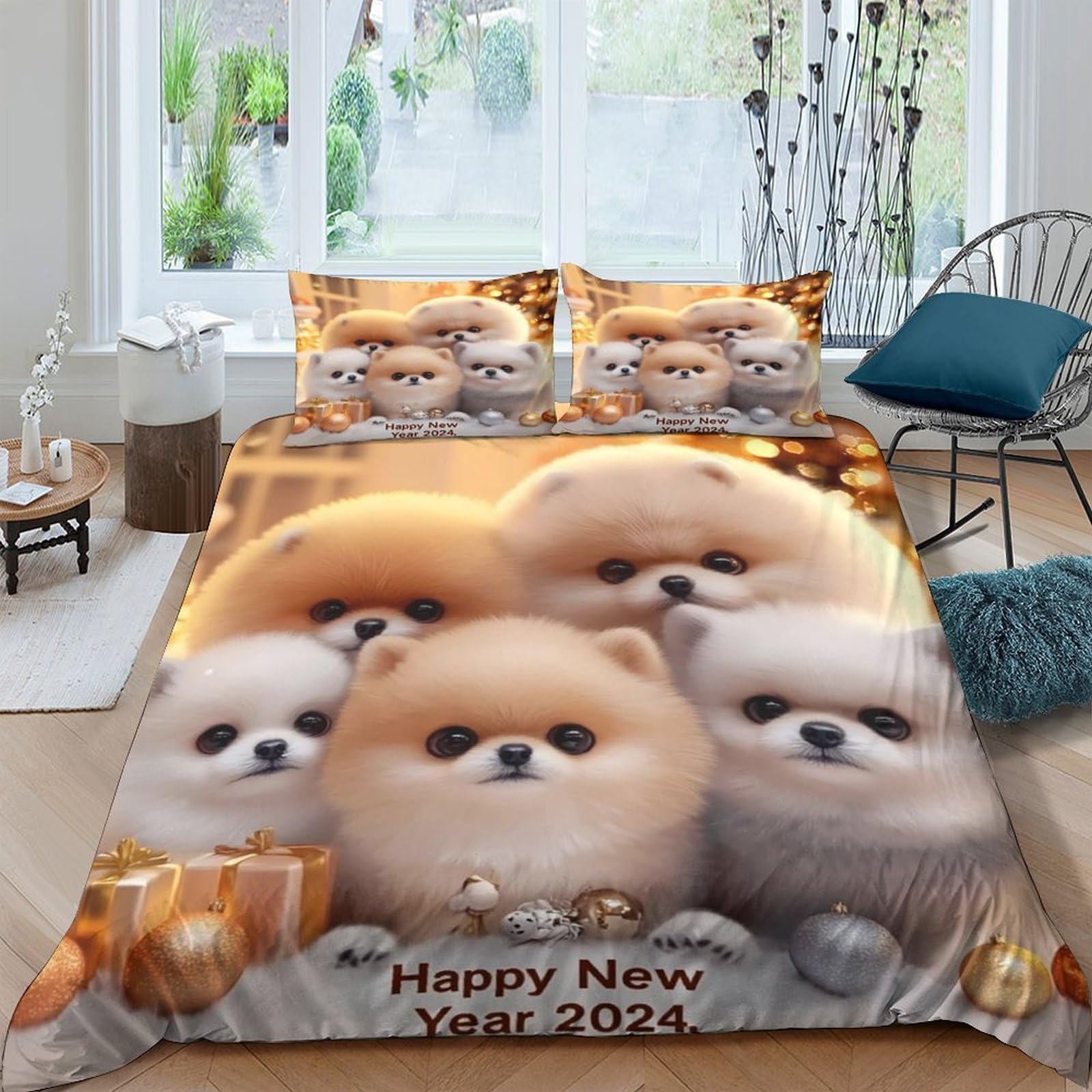 Ctjqhvkz Style-5 3D Printed Fluffy Dog Fitted Sheet Microfiber Non Slip Cute Puppy Bed Cover For Bedroom Dorm Mattress Decor, Washable Single（135X200cm）