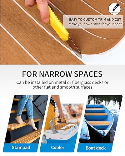 Miniatura 10 de OCEANBROAD Suelo de espuma EVA para barco con respaldo adhesivo 3M, cubierta autoadhesiva marina de 96 x 45.6 pulgadas, 36 pulgadas, 28.8 pulgadas,