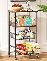 OKZEST 4-Tier Rolling Utility Cart with Drawers, Metal Frame & Wood Top - Black Storage Organizer for Kitchen, Office, Bedroom