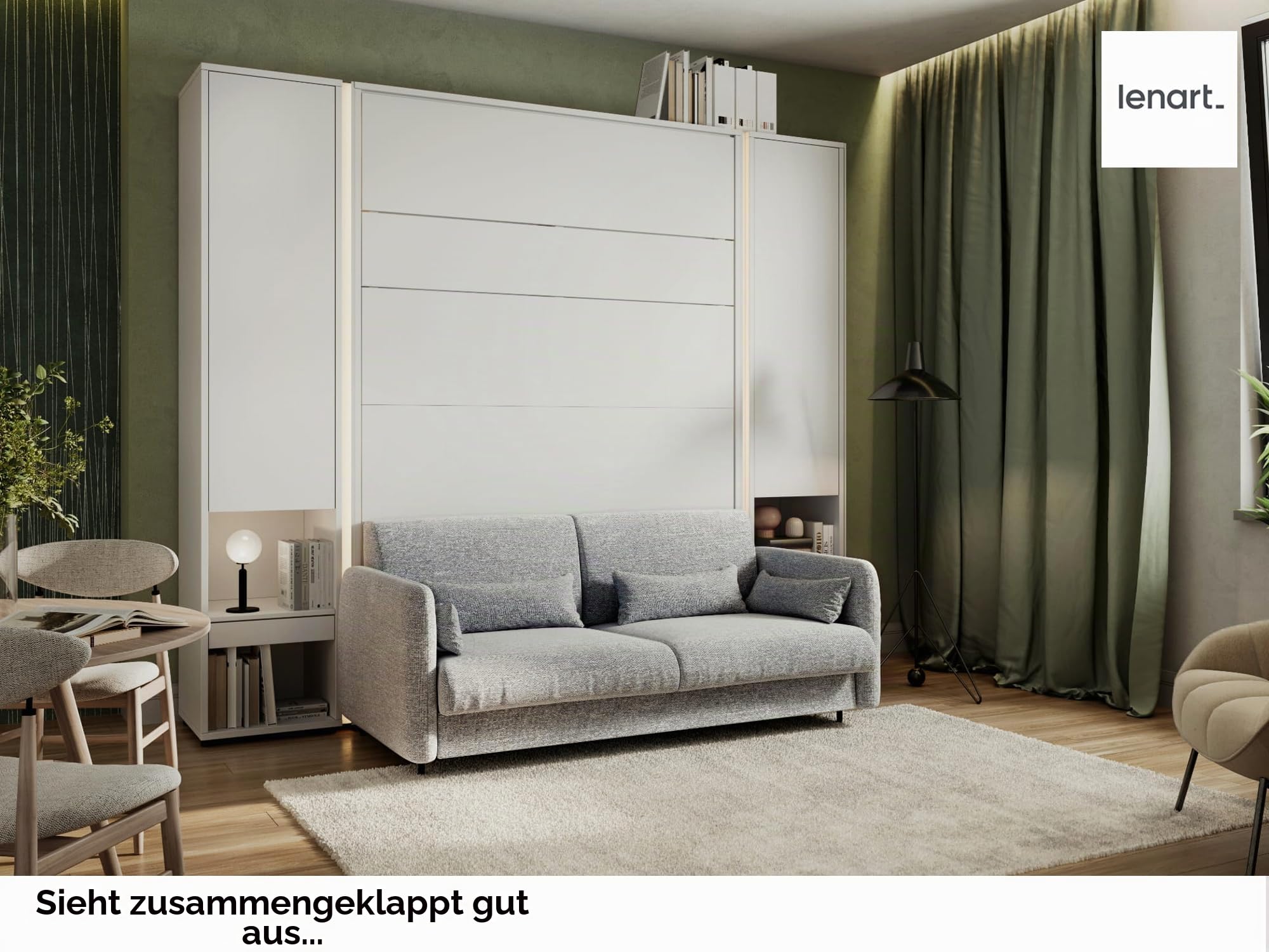 MEBLINI Schrankbett mit Sofa Bed Concept - Wandbett mit Lattenrost - Klappbett mit Schrank - Wandklappbett - Murphy Bed - BC-12-160x200cm Vertikal - Weiß Hochglanz/Dunkelgrau