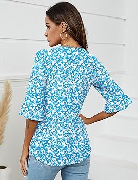 LOMON 3/4 Sleeve Tops for Women Cute V-Neck T-Shirts Ladies