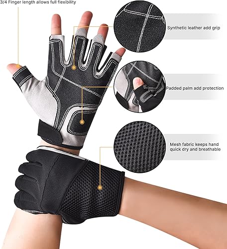 Miniatura 2 de ChinFun Guantes de vela unisex con relleno de palma sin dedos, perfecto para remar, canoa, hombres, mujeres y jóvenes