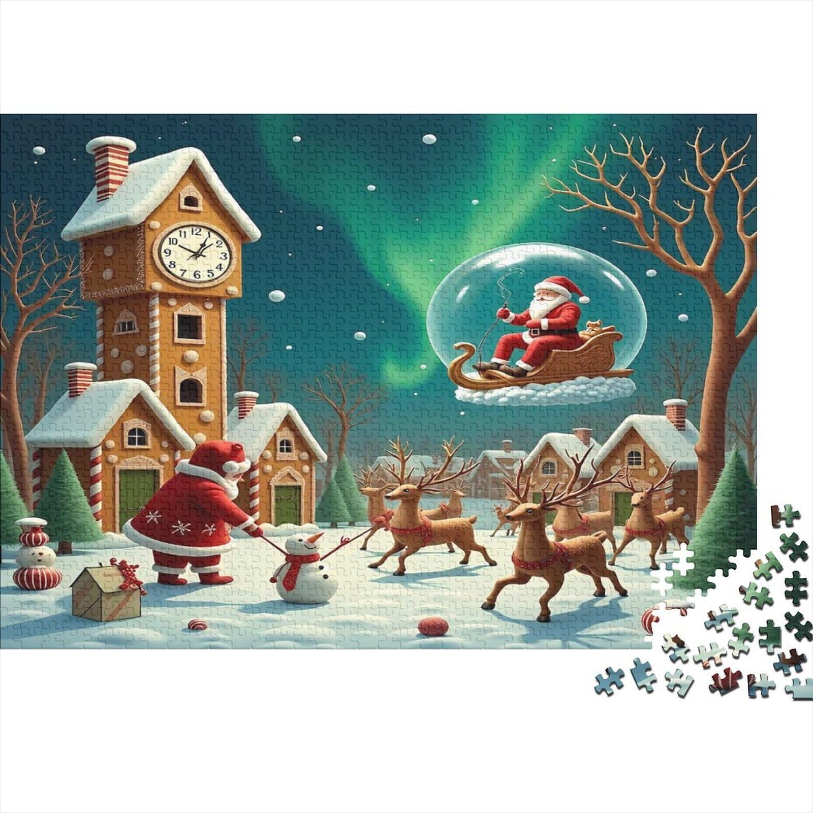 Christmas Night Snow Scene Jigsaw Puzzle for Adults 1000 Piece Jigsaw Puzzle Reindeer Village Relaxing 38x26cm/1000pcs โ image 1