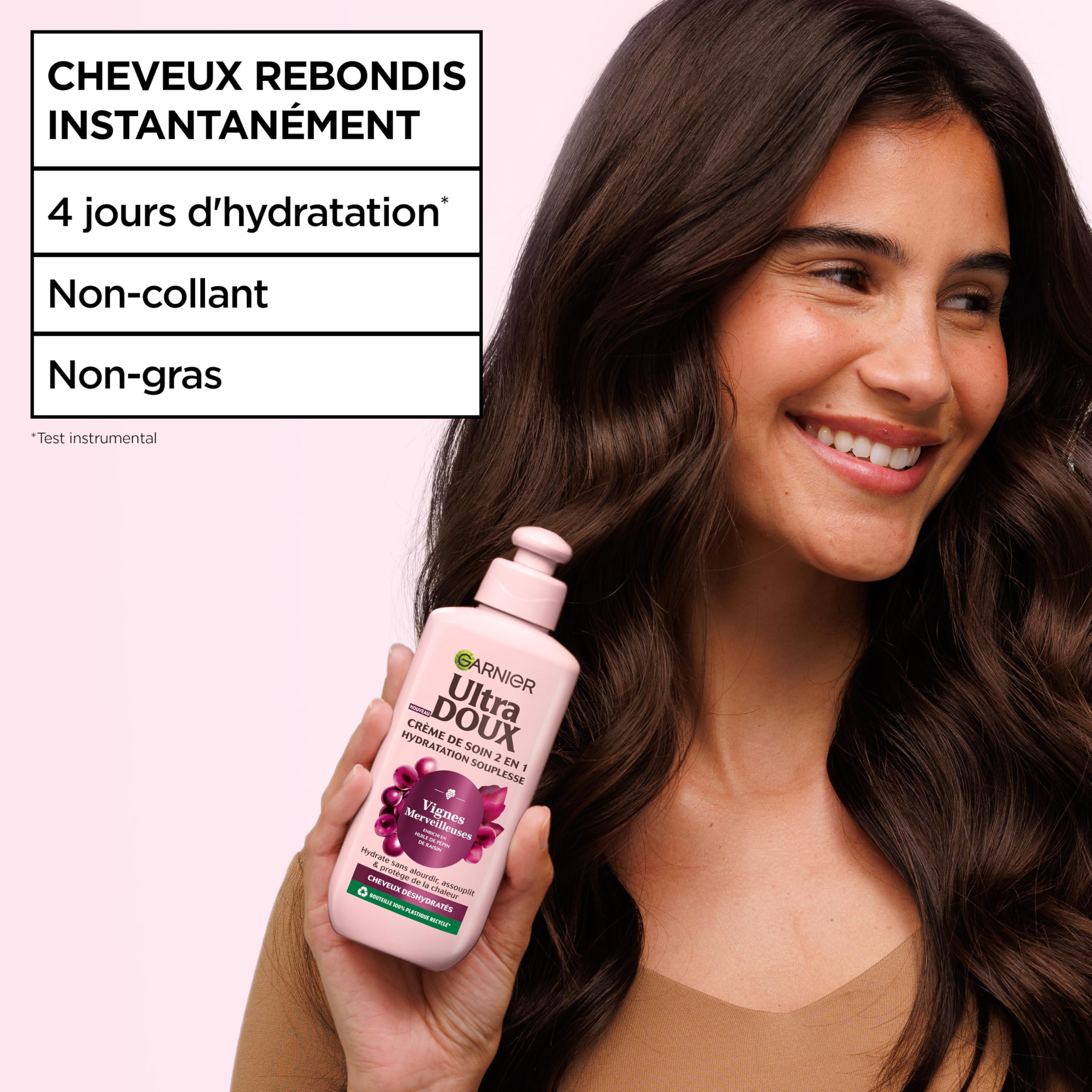 Garnier Ultra Doux Vignes Merveilleuses pour Cheveux Déshydratés - Crème de Soin 2-en-1 Hydratation Souplesse - À l'huile de pépin de raisin - 200 ml - Homme & Femme