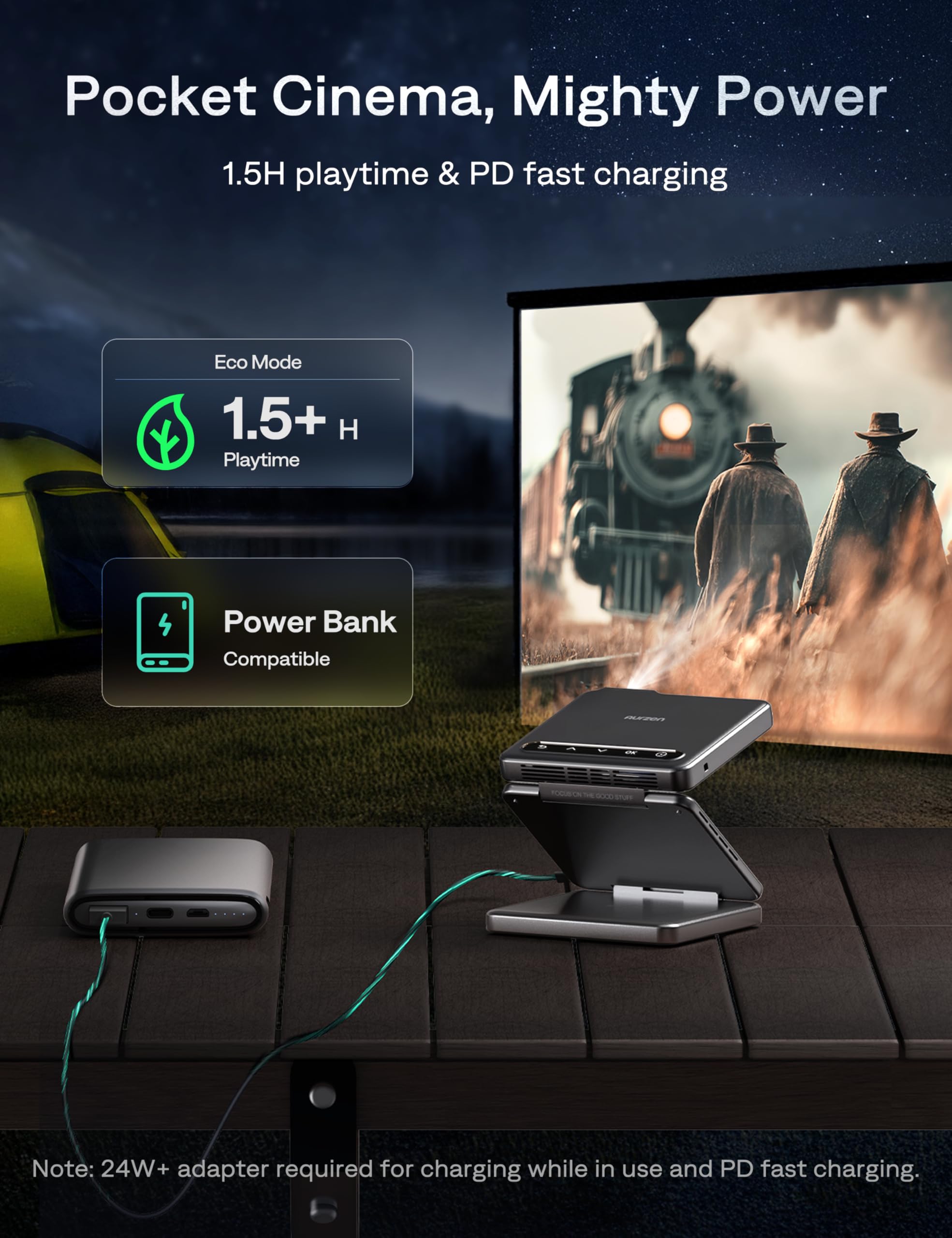 Aurzen Zip Tri-Fold Mini Beamer mit Akku, 4K Unterstützt Smart Beamer Klein Tragbarer Projektor Outdoor Heimkino Autofokus & Trapezkorrektur Portable Projector Bluetooth 5.4 für Handy/HDMI/USB (grau)