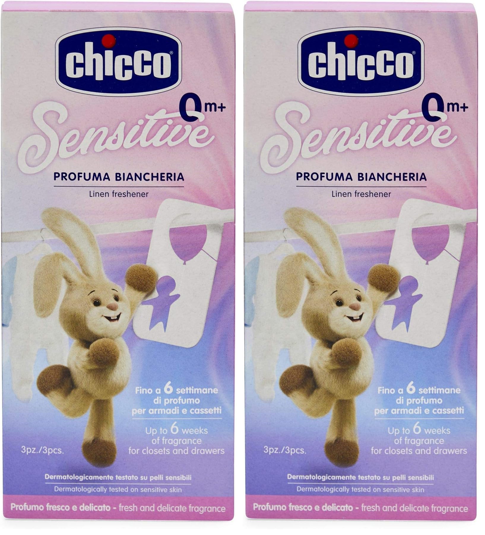 Chicco Profuma Biancheria, Profumo Fresco e Delicato per Armadi e Cassetti, 3 Pezzi (Confezione da 2)