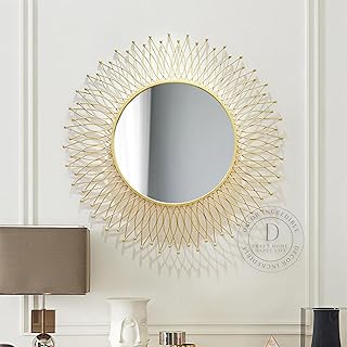 Decor incredible Round Sunburst Wall Mirror Gold Metal Frame for Decoration Decorative Design Stylish Latest Large Item Ab... Price In India