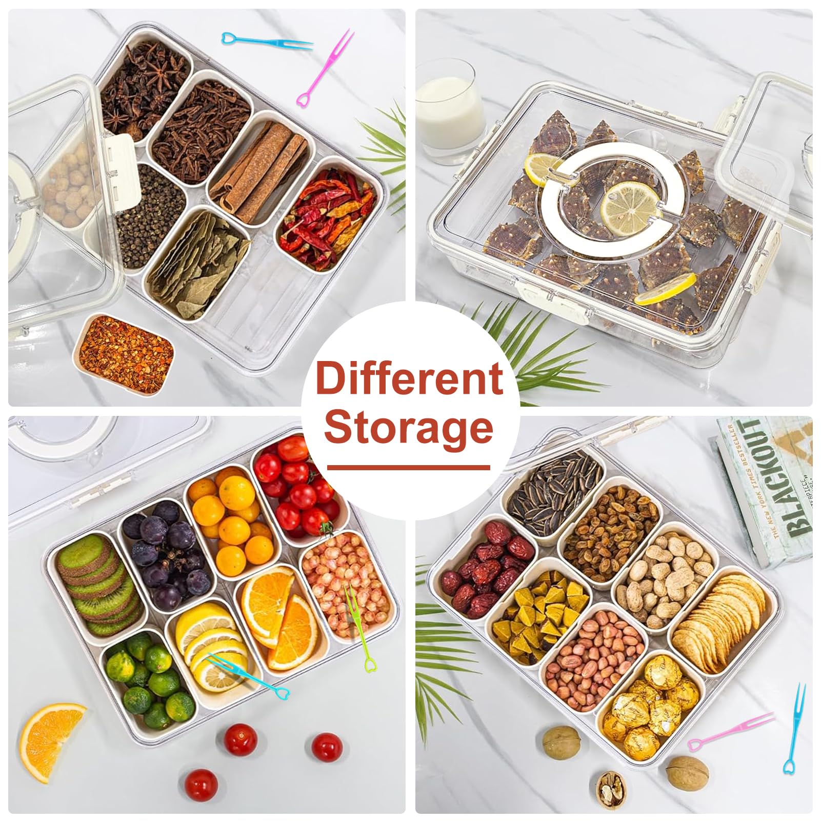 Maxdot 2-teiliges Drehbares Snacktablett Mit Deckel – 6 Fächer, Ideal Für Charcuterie, Obst, Party & Kühlschrank