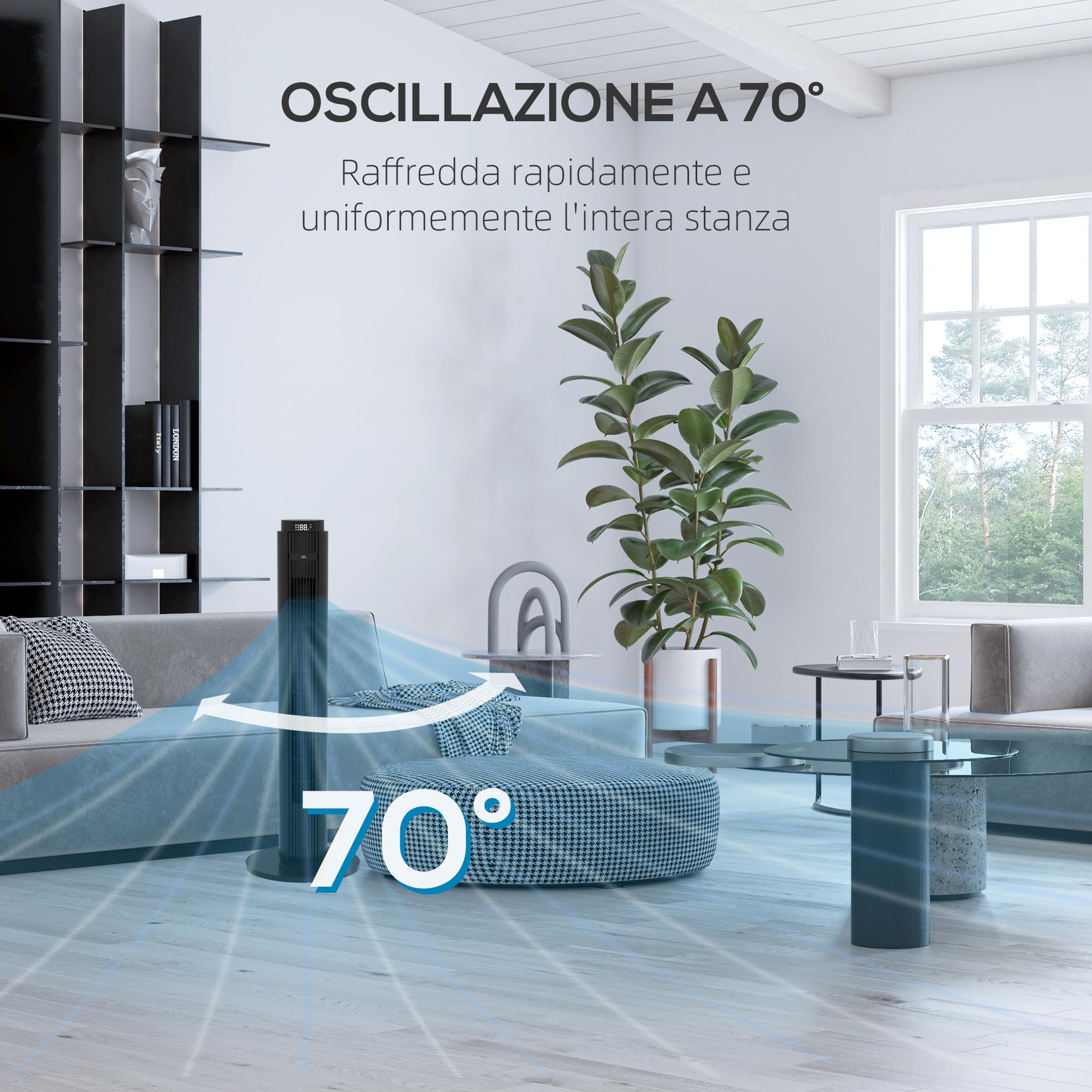 HOMCOM Ventilatore a Torre 45W a 4 Modalità e 3 Velocità con Timer da 12h, Ventilatore da Terra in ABS con Telecomando, Ø31.5x96 cm, Nero