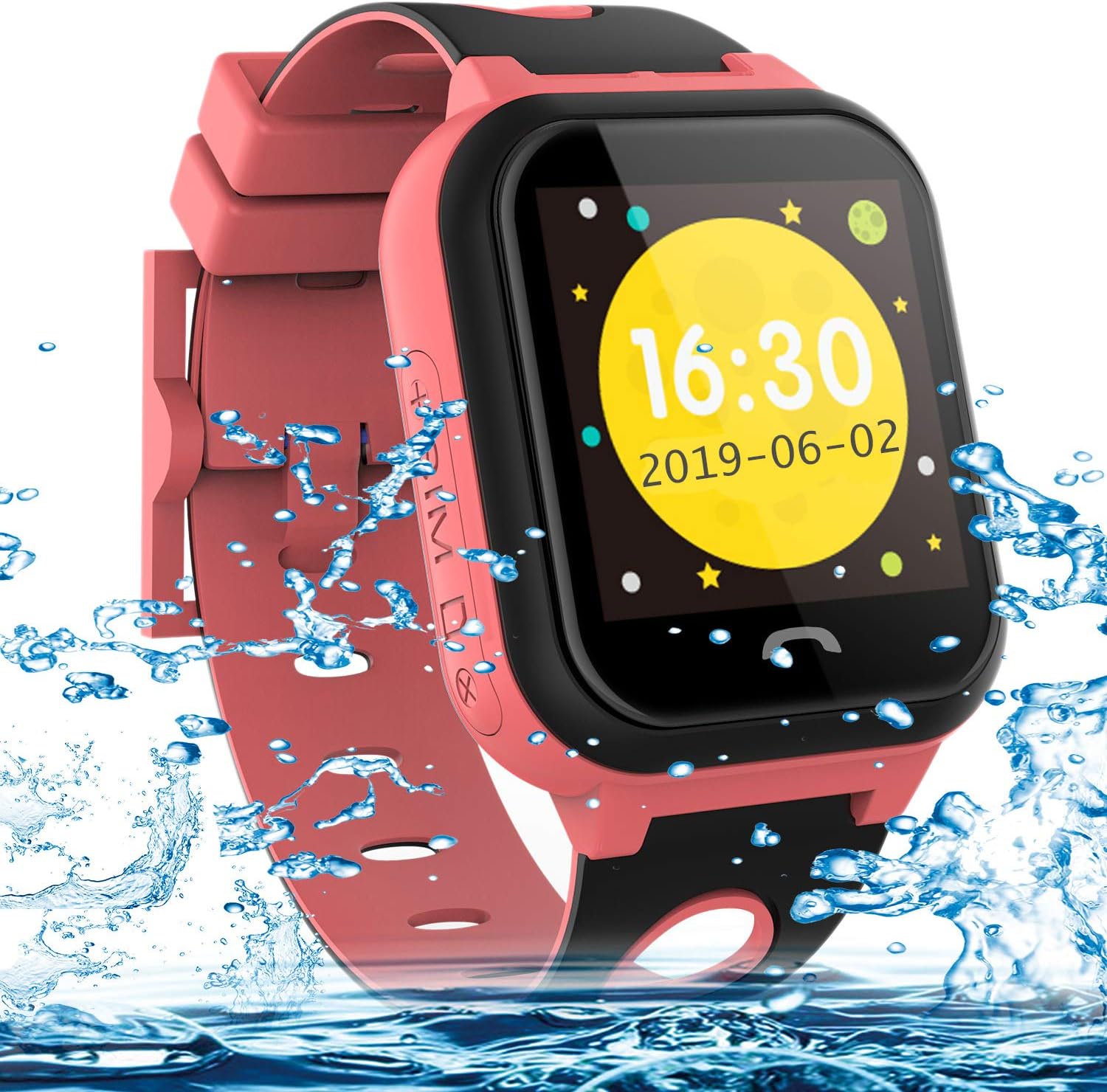 Kids Tracker Smart Watch Phone, Vannico Touch Screen Mobile Smart Watches for Girls Boys, Waterproof Anti-fall SOS Sim Smartwatch with Flashlight, Camera, Alarm for Kids (Pink)