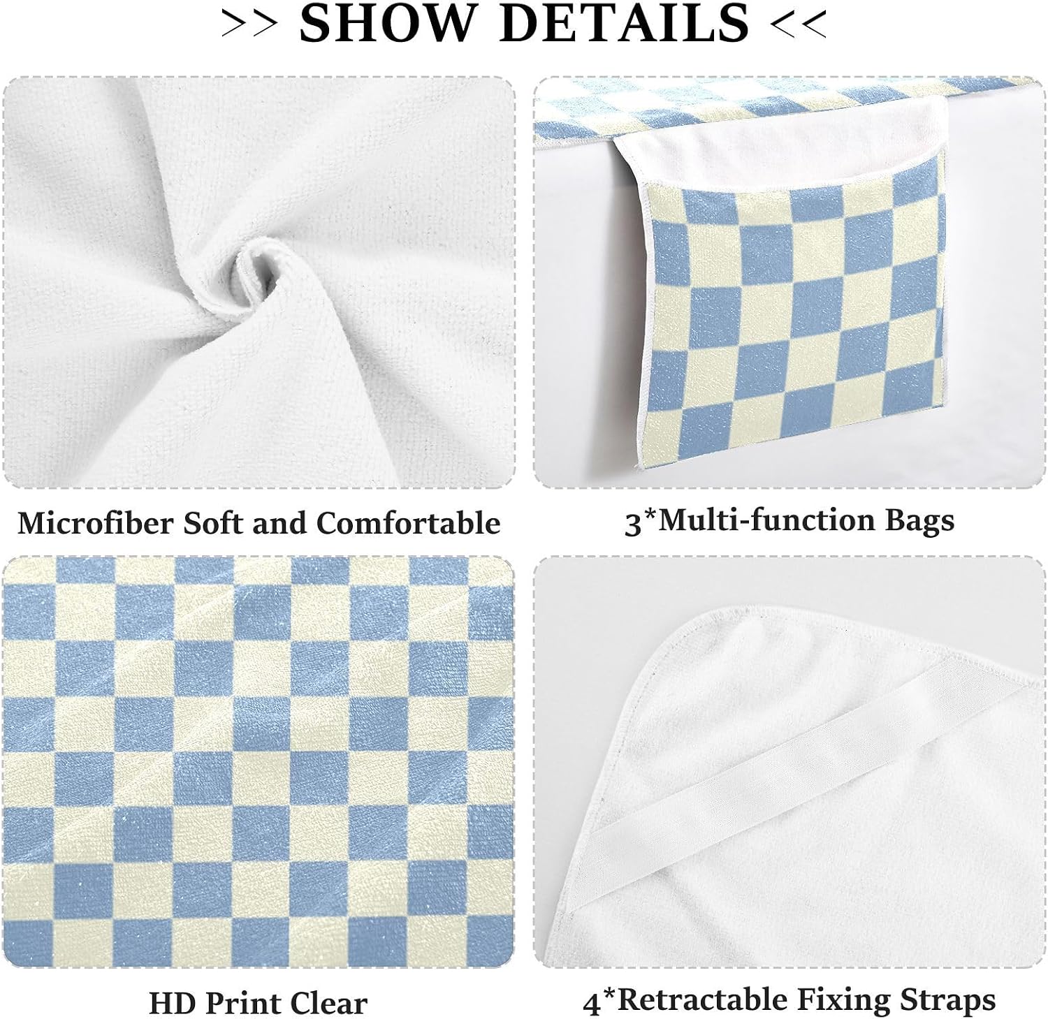 Blue Beige Checker Plaid Decorative Patio Lounge Chair Cover Waterproof Outdoor Lounge Chair Cover with Pockets for Pool Beach Sunbathing, covers para 85" X 30"
