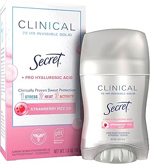 Secret Clinical Strength Antiperspirant Deodorant for Women, 3X Stress Protection, 72hr Sweat & Odor Protection, Pro-Hyalu...