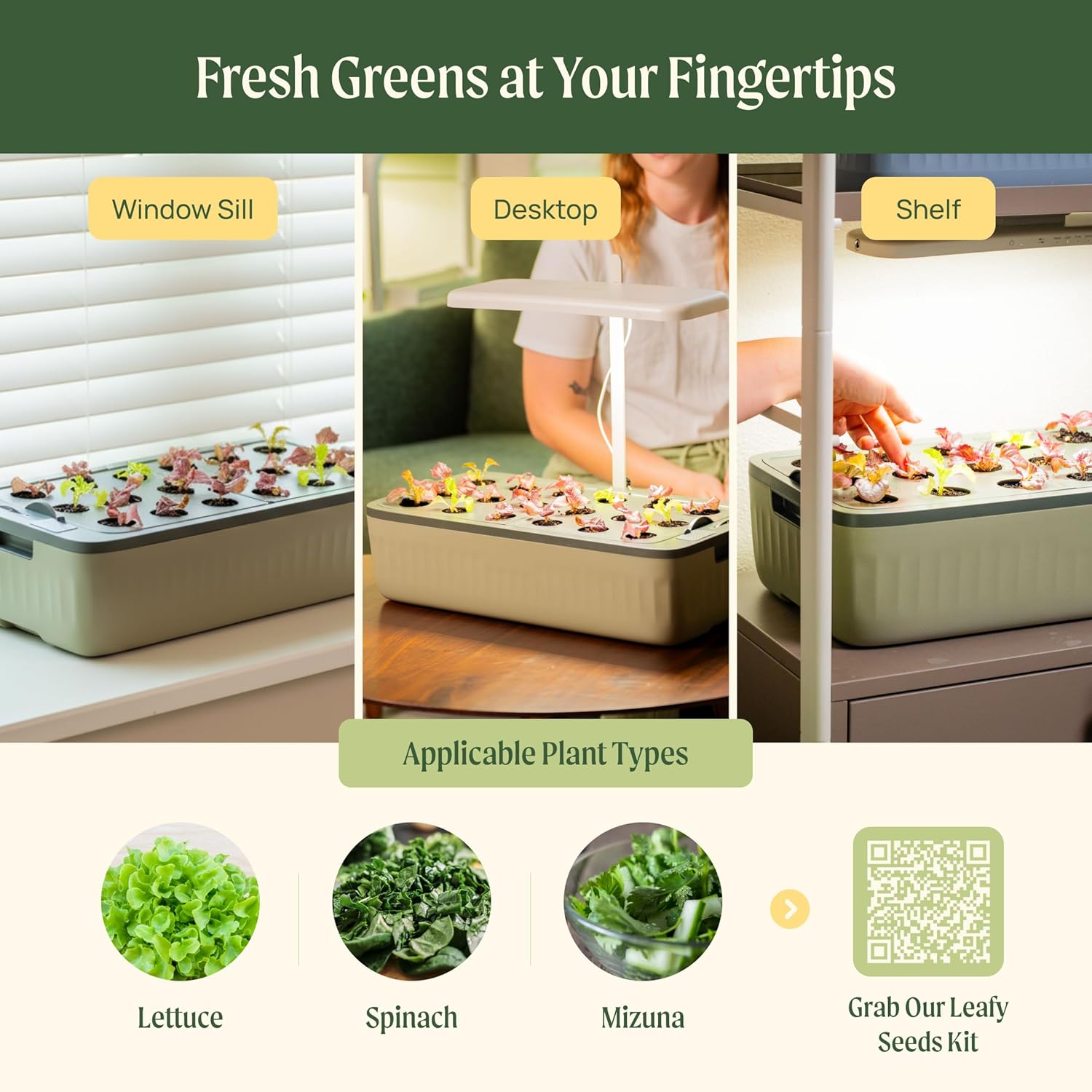 EZ Leafy Planter – Self-Watering Indoor Planter Box with Reservoir & Humidity Dome | Soil-Based Countertop Garden Kit for Leafy Greens, Lettuce, Spinach & Herbs | Kitchen Windowsill Planter