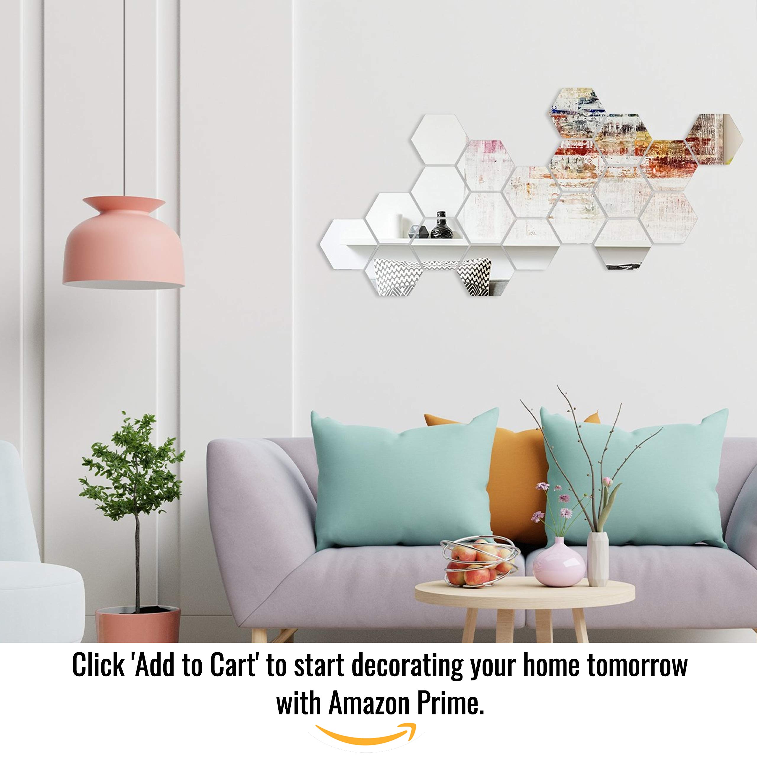 Hexagon Mirror Wall Stickers [24 pack] Removable Hexagon Mirror Tiles