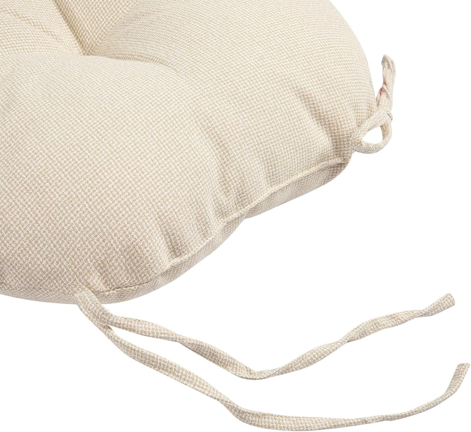 Outdoor Bistro Chair Cushion Set of 2, Waterproof Tufted Round Seat Cushion with Ties, 15"x15"x4" Patio Furniture Chair Pads for Home Garden Balcony Office-Cream