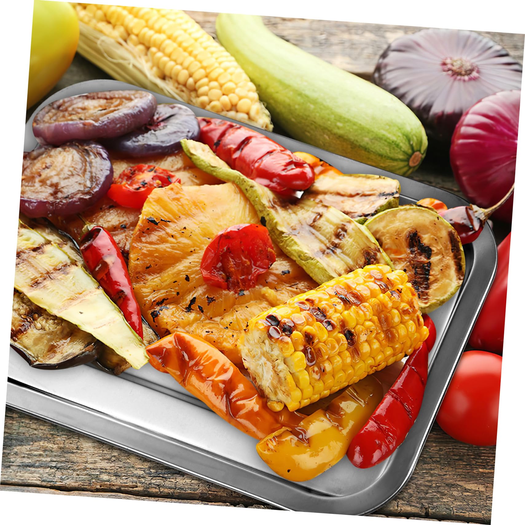 10 piezas Bandejas de Acero Inoxidable Hornear Resistentes y Reutilizables Bandejas Planas Antiadherentes para Horno para Repostería Barbacoa y Picnic