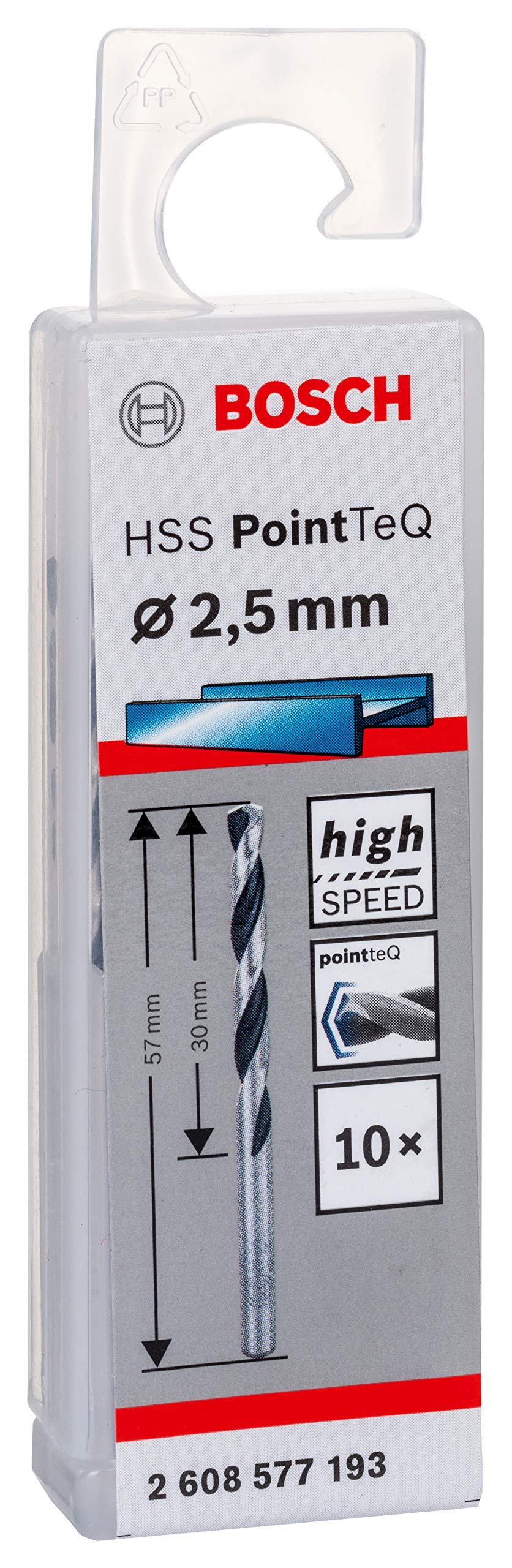 Bosch Professional 10 adet HSS spiral matkap ucu PointTeQ (metal için, 2,5 x 30 x 57 mm, matkap aksesuarı)