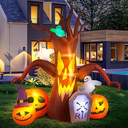 Vista 6 de Max Fun Decoraciones inflables de Halloween de 8 pies, árbol muerto inflable para decoración al aire libre con luces LED integradas, decoración