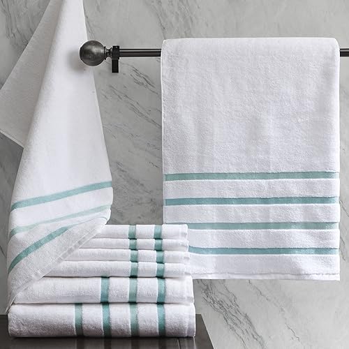 Miniatura 2 de Comfort Spaces Juego de toallas de baño de algodón de 8 piezas a rayas, ultra suave, calidad de hotel, secado rápido, absorbentes, toallas de baño,