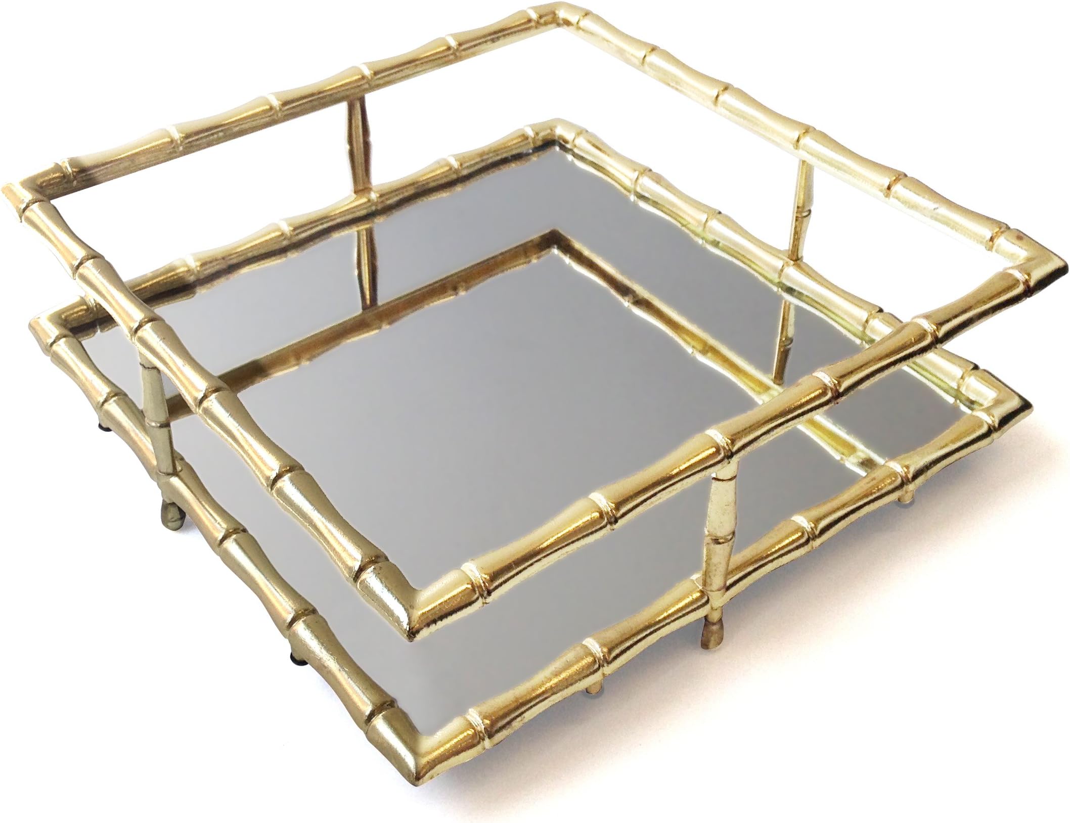 & CO. GOLD BAMBOO SQUARE MIRROR TRAY 8X8X2.5 T10681