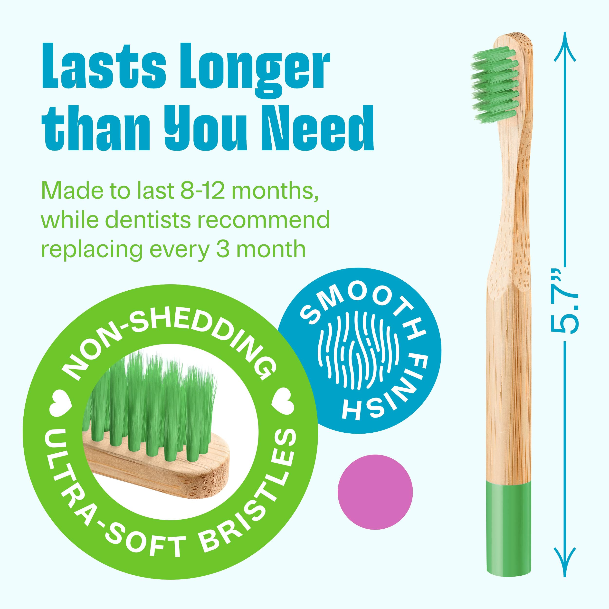 VIVAGO Juego de 6 cepillos de dientes de bambú para niños, de madera biodegradable, ecológico