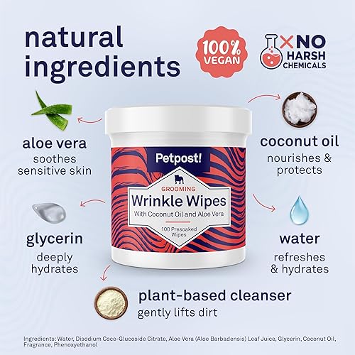 Miniatura 3 de Petpost Toallitas antiarrugas para perros 100 unidades limpiador de cara y arrugas de perro Toallitas suaves para mascotas con aceite de coco